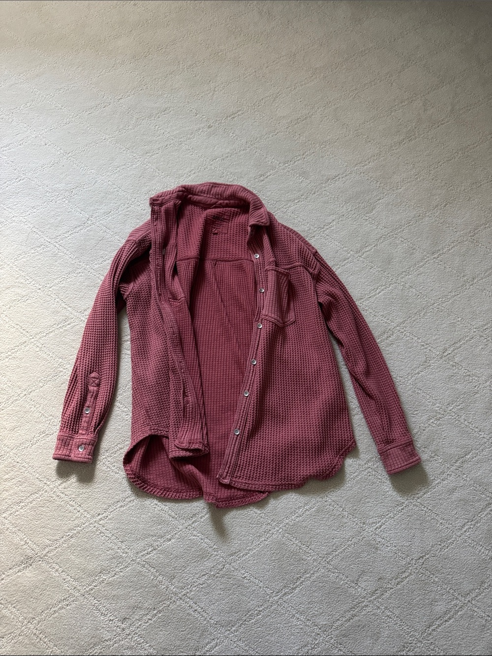 aerie Waffle Knit Button-Front Jacket in Dusty Rose